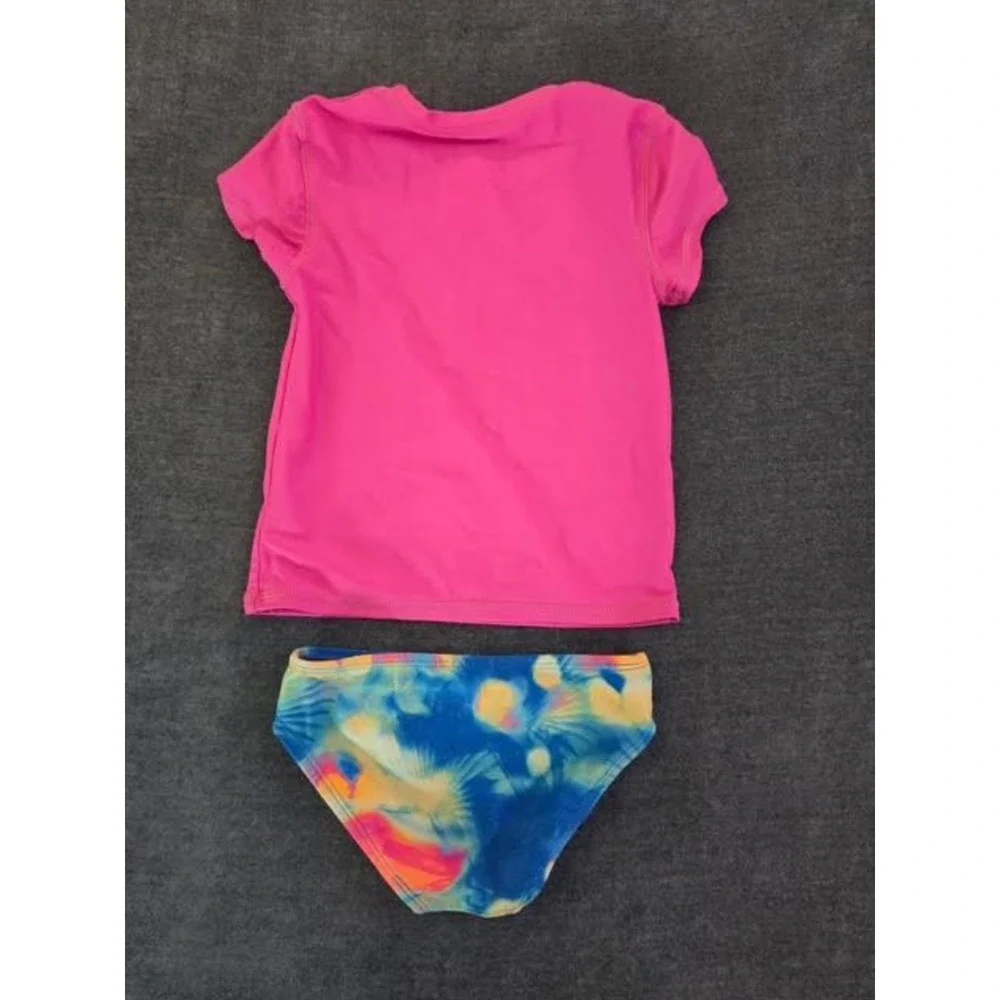 Under Armour Girls Pink Rash Guard Tie Dye Bikini Swimsuit Set Size 5